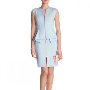 Ted Baker Jamthun Baby Blue Peplum Pencil Dress Zipper Bodycon Ruffle US 6